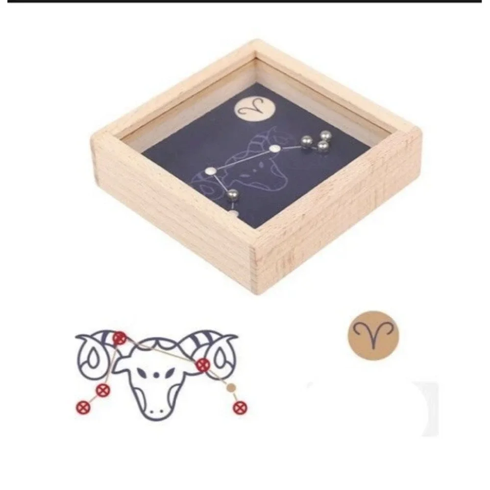 Lot of 12‎ Pieces - Mini Wooden Labyrinth Ball Game – Zodiac Style